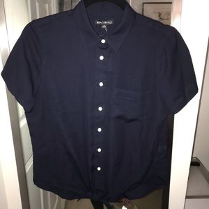 JCrew Navy button-down with tie at waist